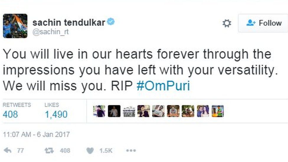 You will live in our hearts forever through the impressions you have left with your versatility. We will miss you. RIP #OmPuri