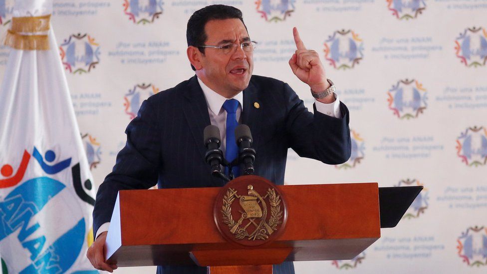 Guatemala's President Jimmy Morales attends a meeting with mayors in Guatemala City