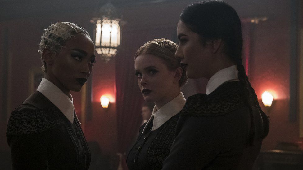 Abigal Cowen as one of the 'Weird Sisters' on the Chilling Adventures of Sabrina