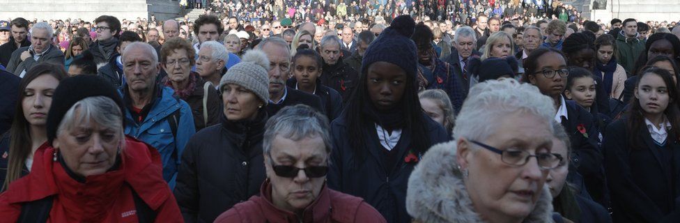 Crowds fall silent at the Silence in the Square event in Trafalgar Square