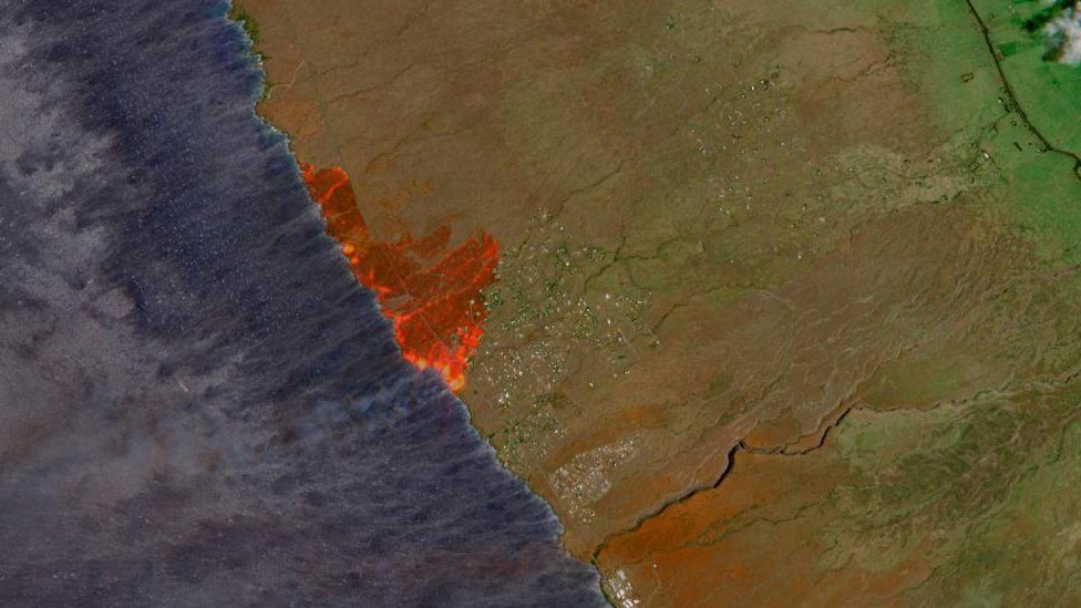 A satellite image shows wildfires in Maui, Hawaii, U.S.,