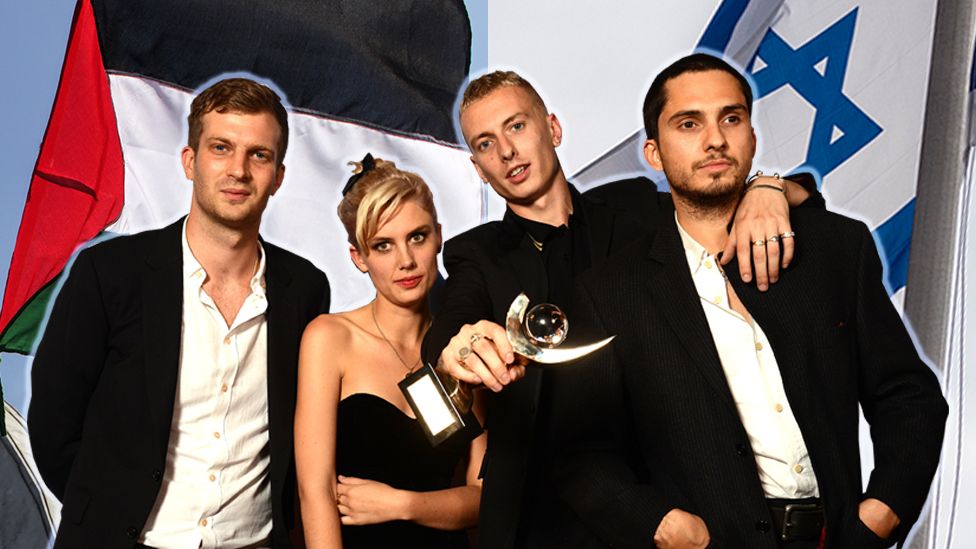Wolf Alice photoshopped with Israel and Palestine flags