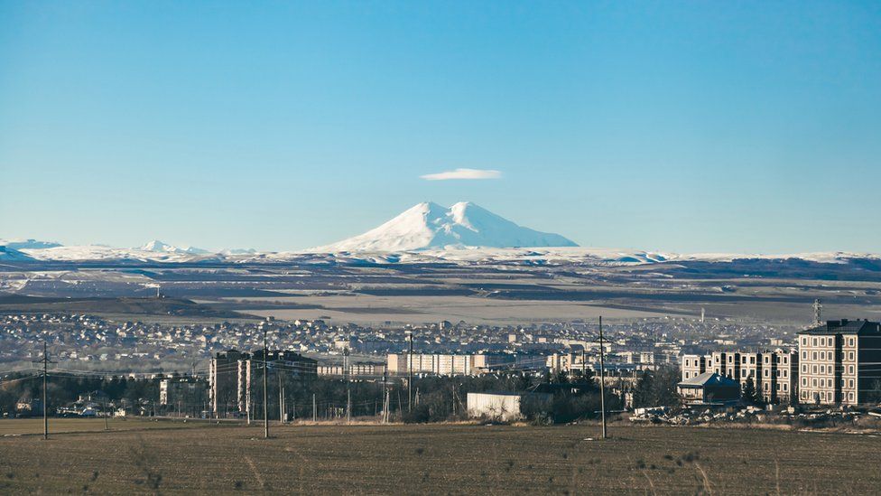 Nalchik, with Mt Elbrus in the background