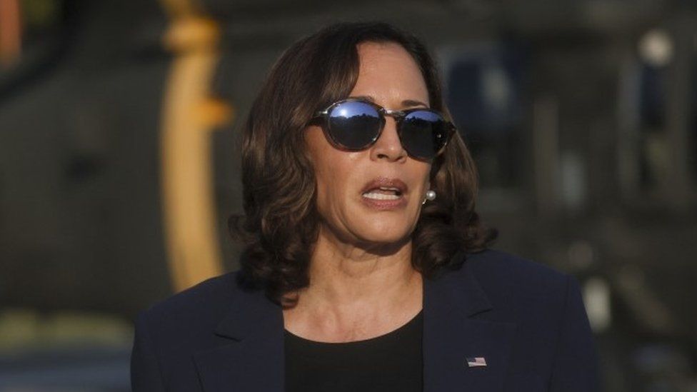 US Vice President Kamala Harris speaks to the press as she visits at the Joint Security Area (JSA) on the Demilitarized Zone (DMZ) in the border village of Panmunjom in Paju, north of Seoul, South Korea, 29 September 2022.