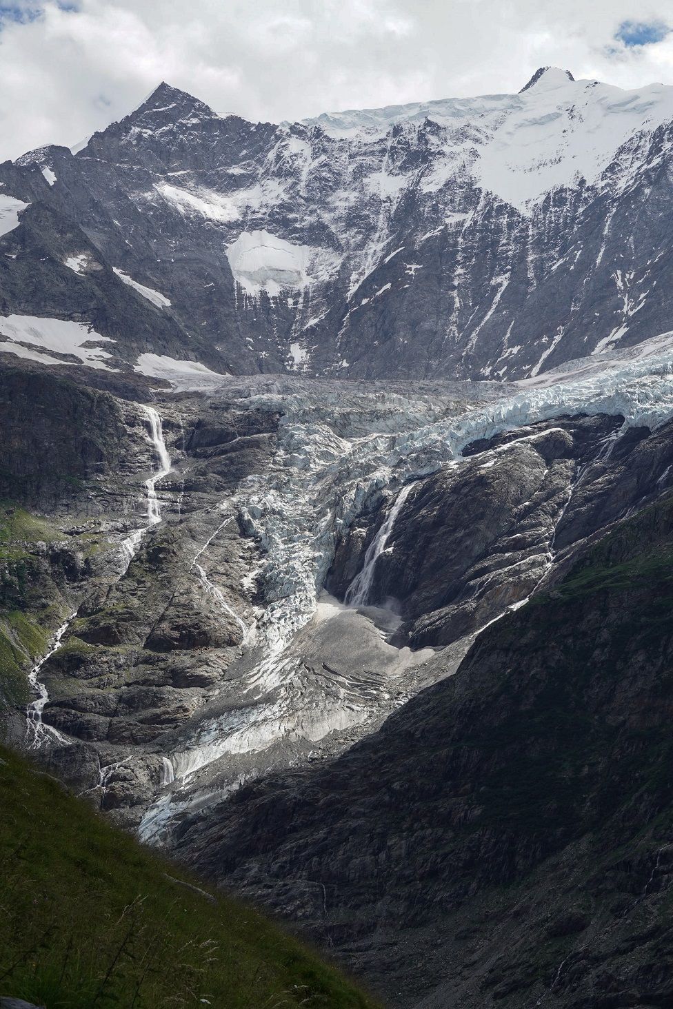 An view of a deep gorge and a glacier