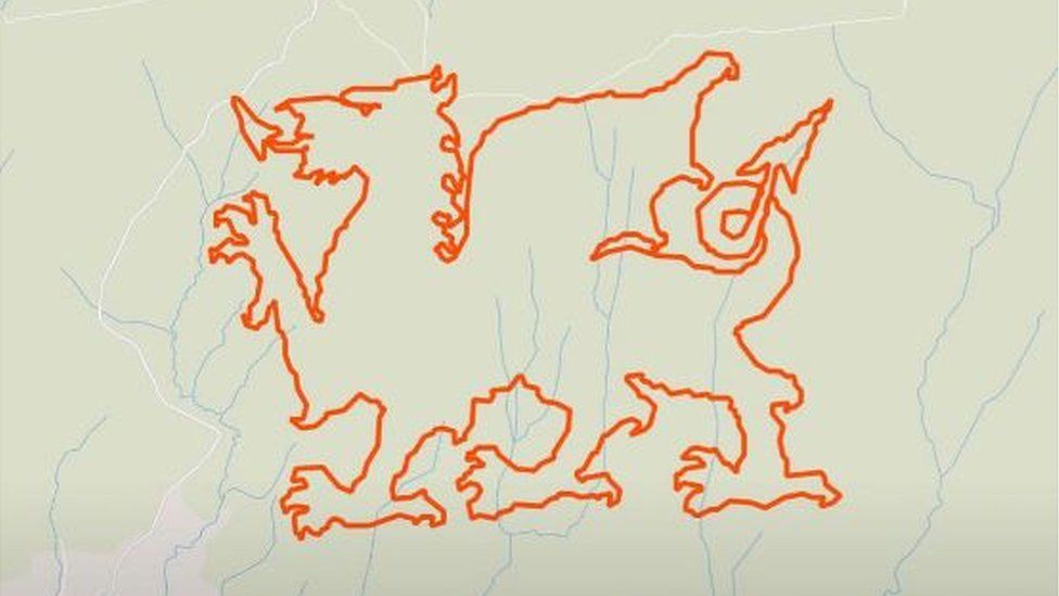 The outline of the Welsh dragon, which was created by Alan Stone and Martyn Driscoll using the Strava app