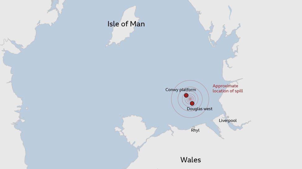 The spill happened off the north Wales coast on Monday