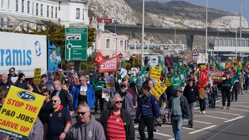Protesters against the dismissal of P&O workers in Dover, 26 March 2022