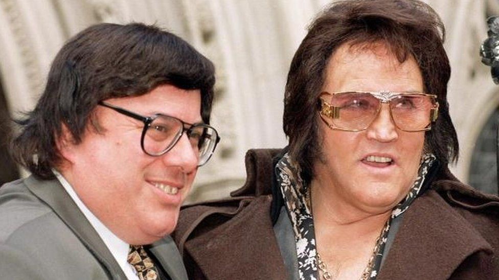 Sid Shaw (left) pictured with an Elvis impersonator in 1999