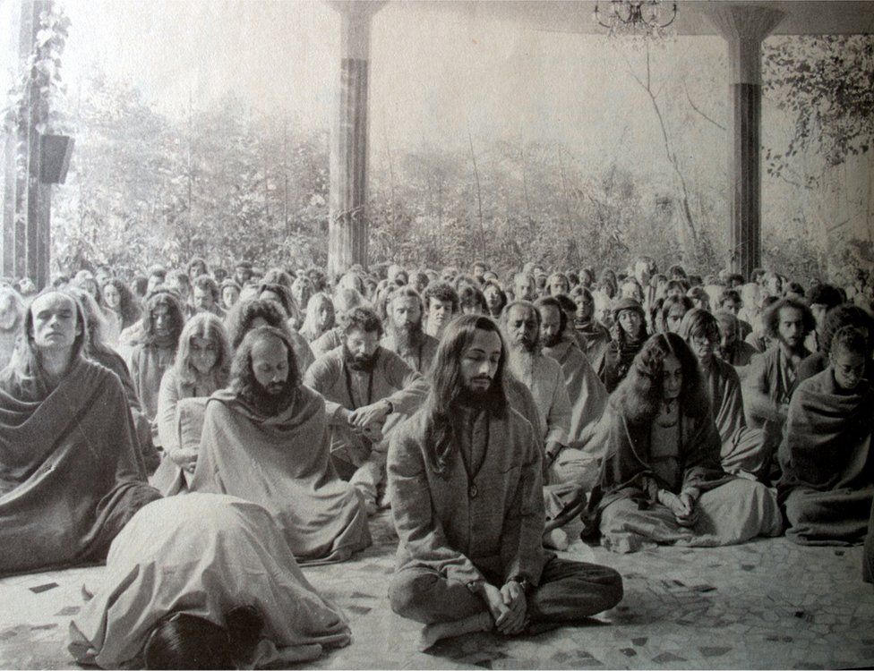 A meditation session at the ashram in Pune