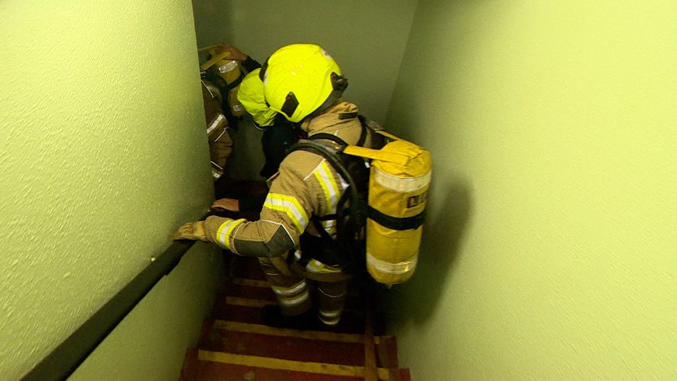 Many British tower blocks have only one stairwell, which will be used by fire fighters as well as people fleeing