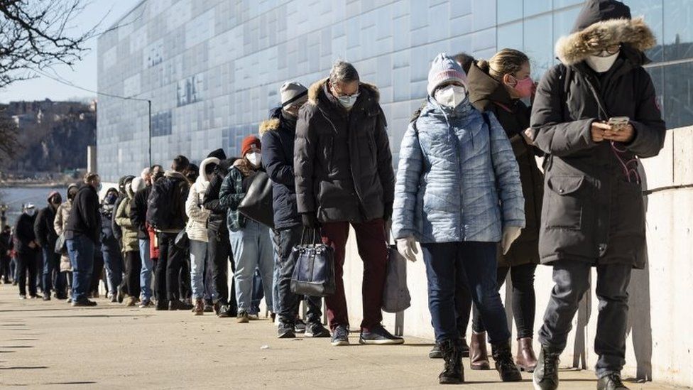 A queue for vaccinations in New York