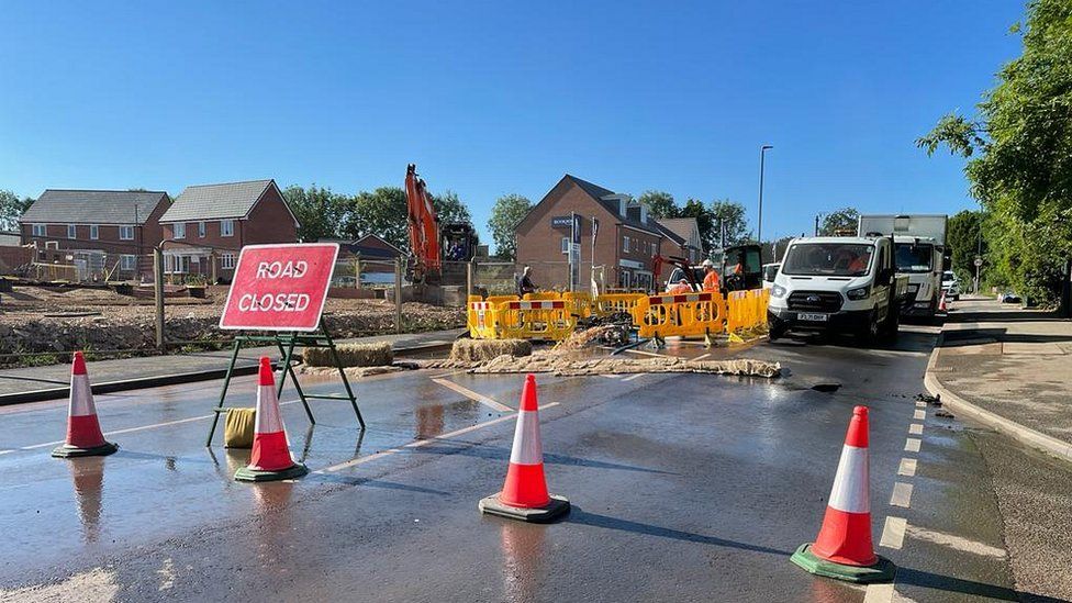 Burst water main closes Mickleover road to traffic BBC News