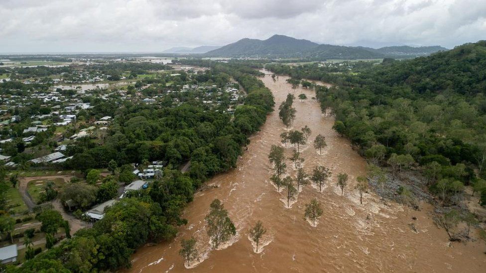 An aerial view of floodwater near Cairns