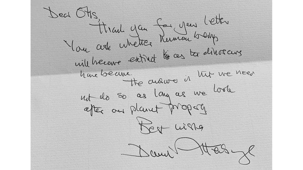 the handwritten reply from Sir David