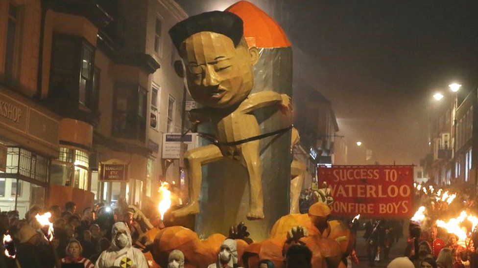 An effigy of Korean leader Kim Jong-un was paraded through the streets