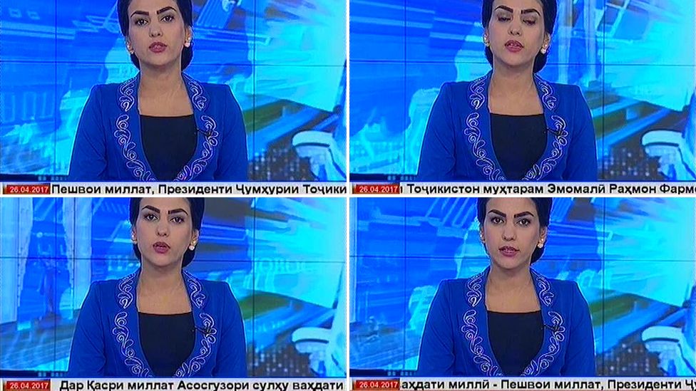 Screen grabs of Tajik Akhbor news programme displaying President Rahmon's full title