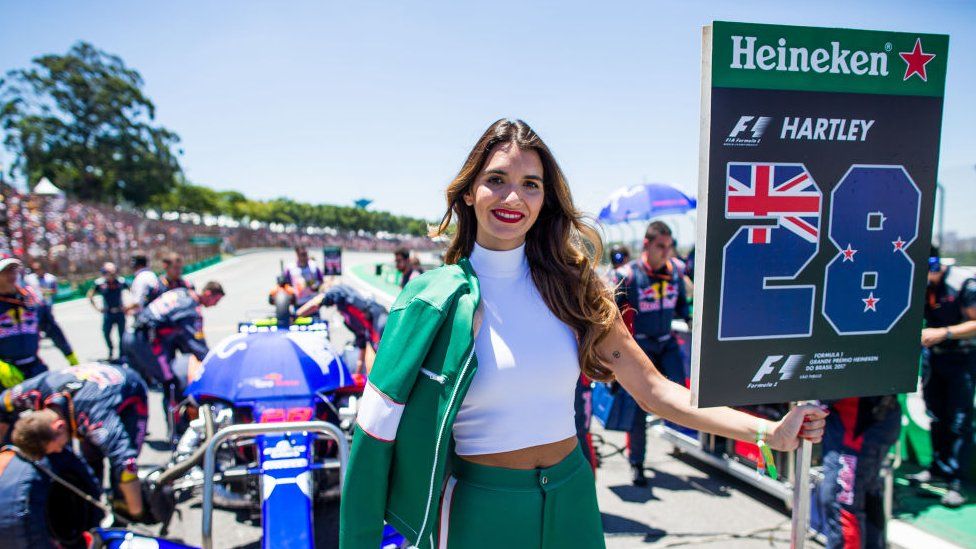 A grid girl at the Formula One Grand Prix of Brazil