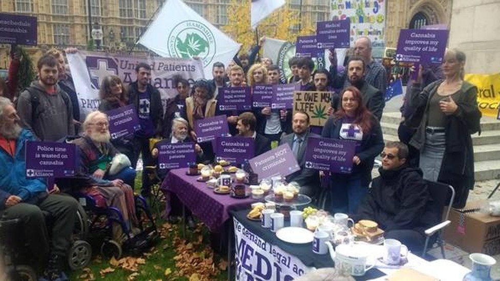 “Cannabis tea party” outside the Commons ahead of Paul Flynn's Ten-Minute Rule Motion calling for the medicinal use of cannabis to be legalised.