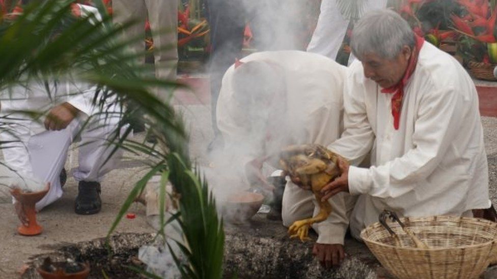 A Mayan ceremony to launch the Tren Maya project in Palengue, Mexico. Photo: 16 December 2018