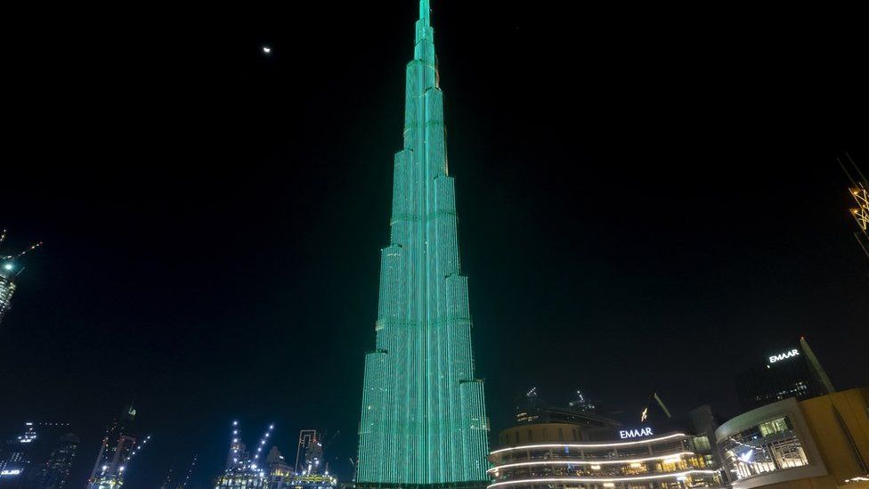 The Burj Khalifa in Dubai joined in celebrations