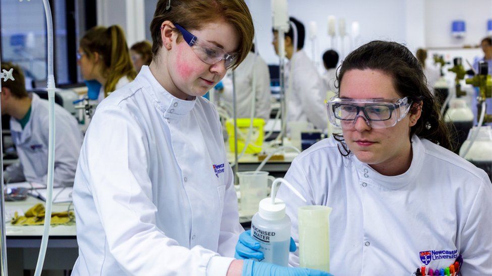 Newcastle University students in a biomedical lab