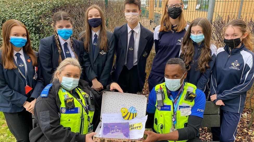 The pupils handed over cards to West Midlands Police