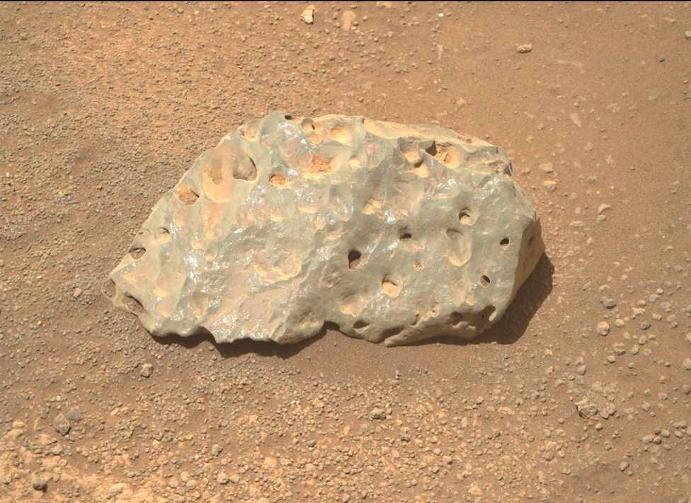A rock photographed by Nasa's Mars Perseverance rover's right Mastcam-Z camera, on 28 March 2021