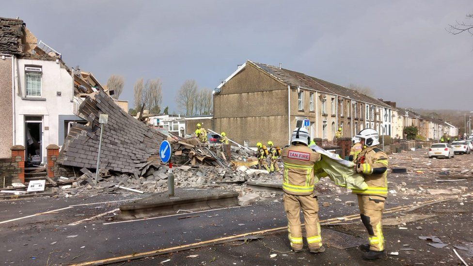 Fire rescue services at scene of gas explosion