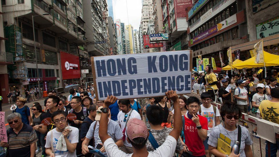 pro-Hong Kong independence activist carries a placard