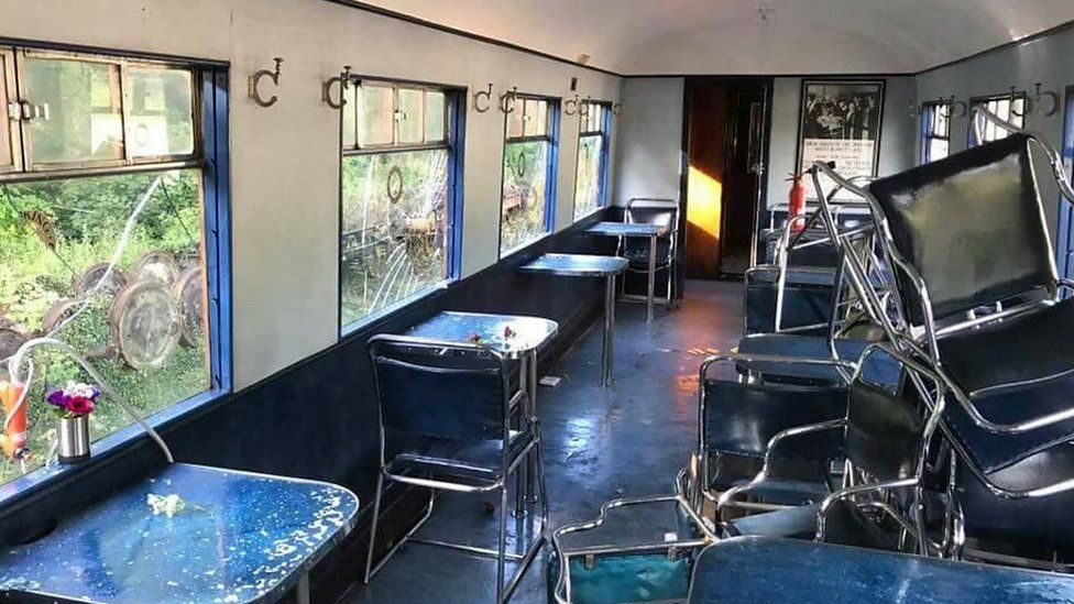 Railway carriage damaged by vandals