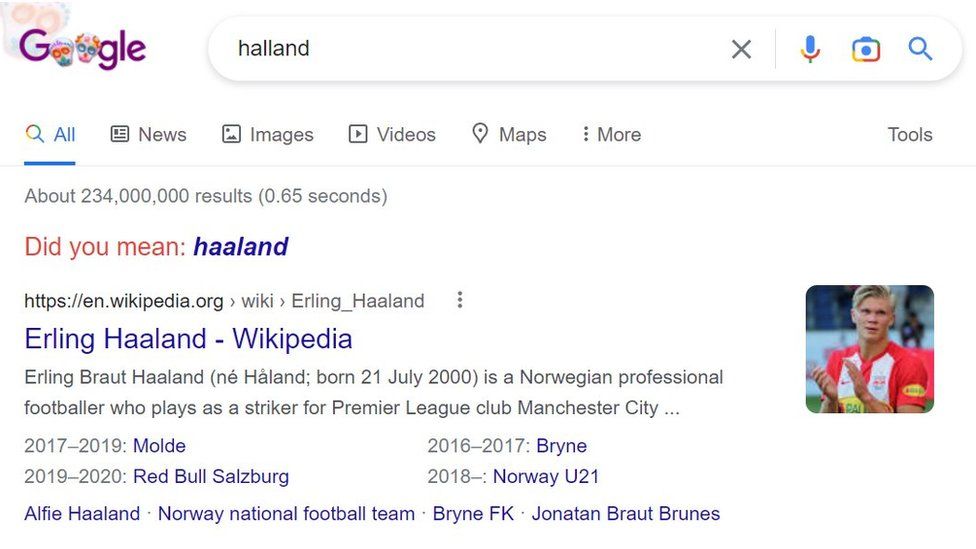 Поиск в Google шведского региона, который выдает результаты для футболиста