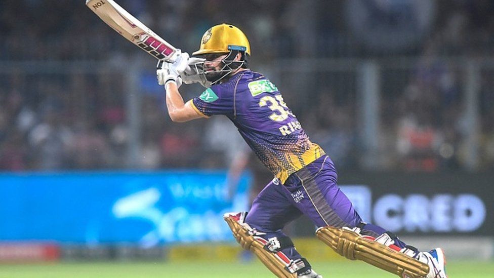 Rinku Singh plays a shot during a match between Lucknow Super Giants and Kolkata Knight Riders on May 20, 2023
