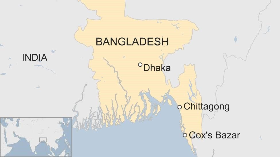 Map showing Chittagong and Cox's Bazar in Bangladesh