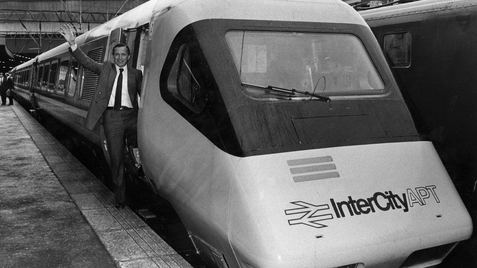 1980: Transport secretary Norman Fowler aboard the prototype APT