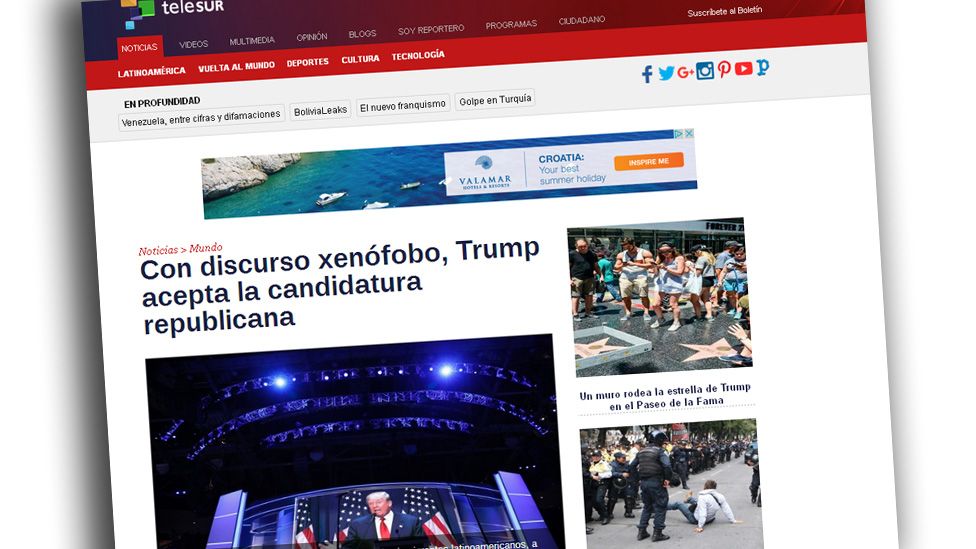 Screen grab from TeleSur online article on Trump's nomination