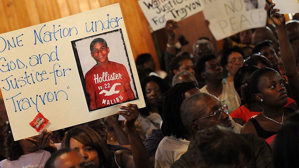 A town hall meeting to discuss the death of 17-year-old black teen Trayvon Martin