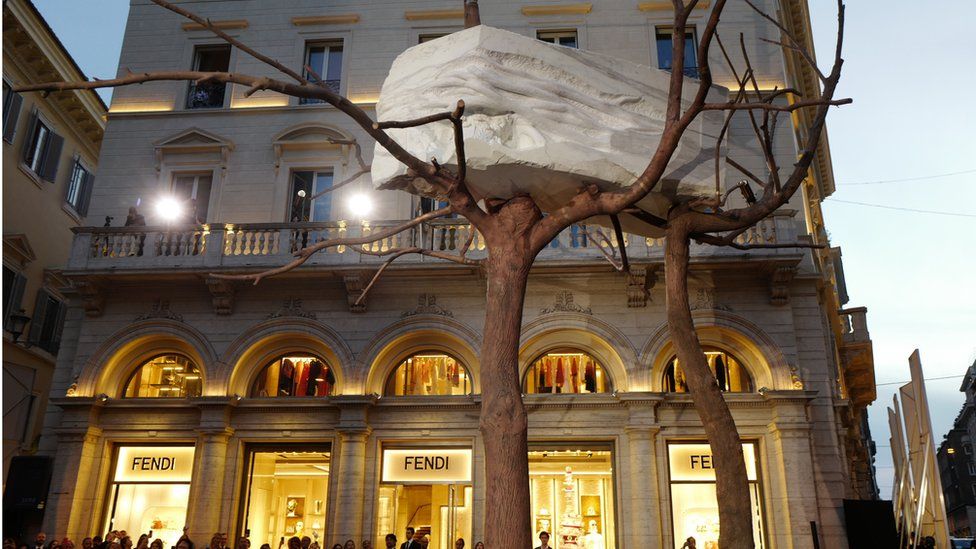 Fendi of the artwork by Giuseppe Penone that was recently installed outside their main store in Rome