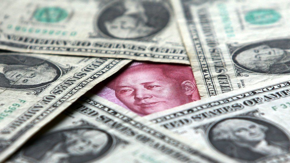 US dollars and yuan notes