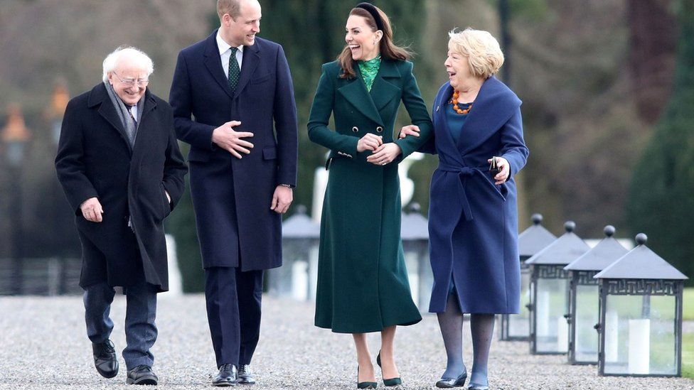 The Duke and Duchess of Cambridge with Ireland's President Michael D Higgins and his wife Sabina Coyne in the grounds of the president's residence