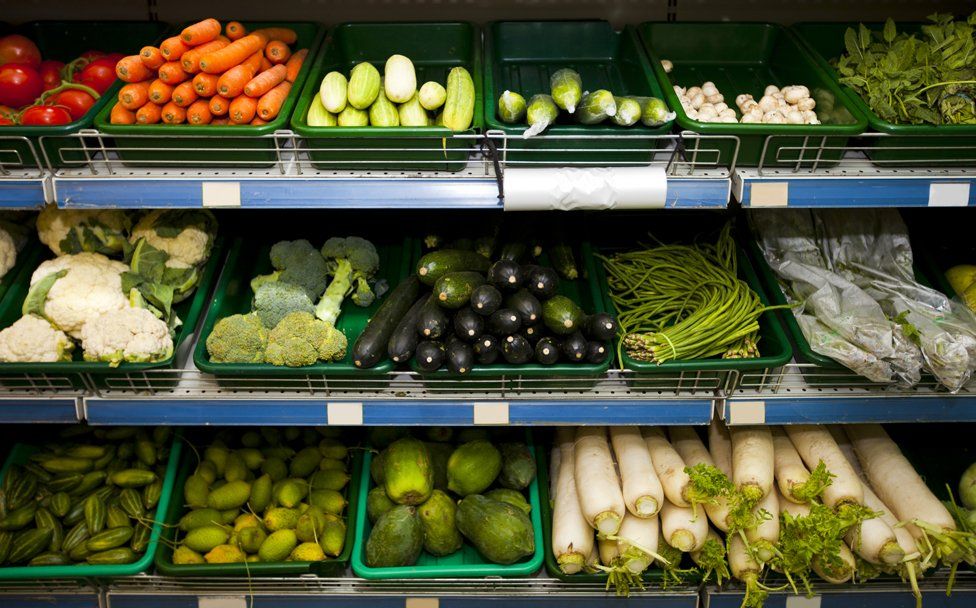 Crates of supermarket vegetables