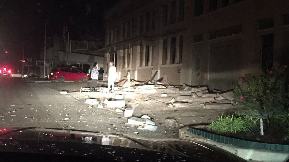 Twitter user Kevin Stump (@StumpStumpStump) posts pictures of damage to buildings following an earthquake in Cushing, Oklahoma