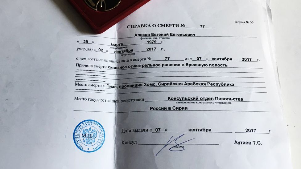 Yevgeny Alikov's death certificate