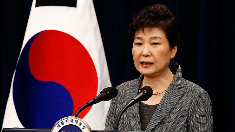 South Korean President Park Geun-Hye makes a speech during an address to the nation, at the presidential Blue House in Seoul on 29 November 2016.