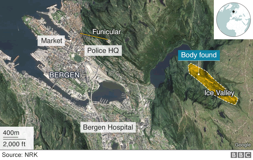 Map of Bergen and Isdalen