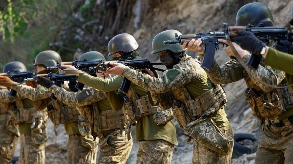 Members of Ukraine's Siberian battalion on exercises outside Kyiv