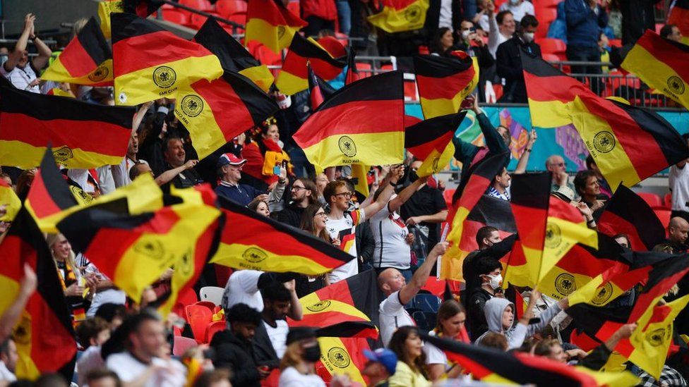 Germany fans waving flags at Wembley Stadium during the 2-0 defeat to England
