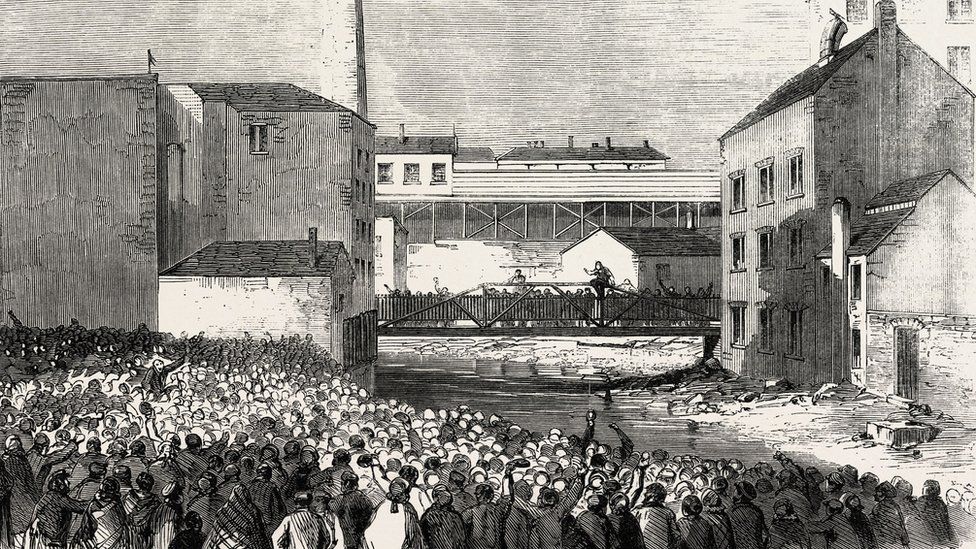 image of Stalybridge strike of workers in Victorian era