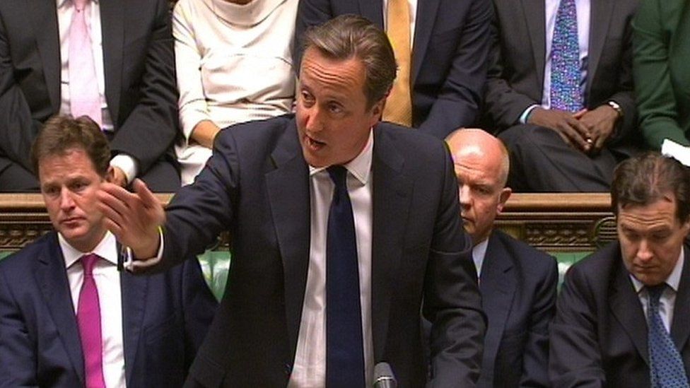 David Cameron at the despatch box during a debate on Syria in August 2013