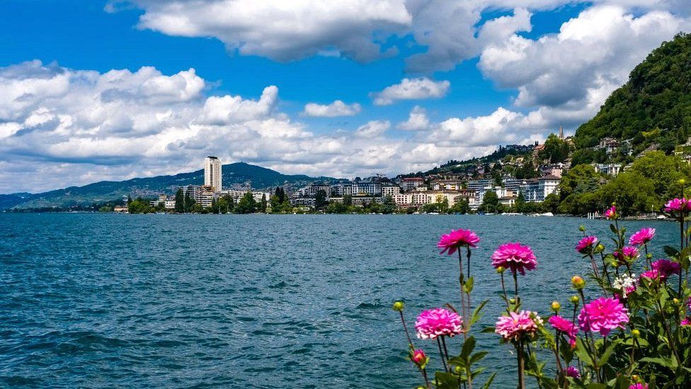 View of the town of Montreux overlooking Lake Geneva, Switzerland. (Photo by Frank Bienewald/LightRocket via Getty Images)